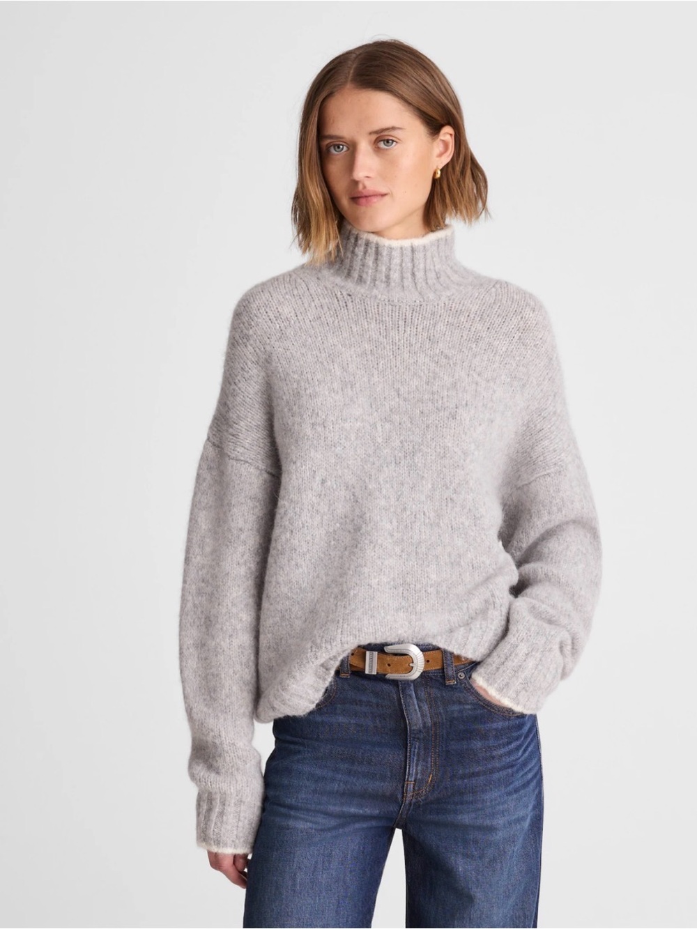 Madewell Chunky-Knit Alpaca-Blend Turtleneck in Hthr Grey NT592
